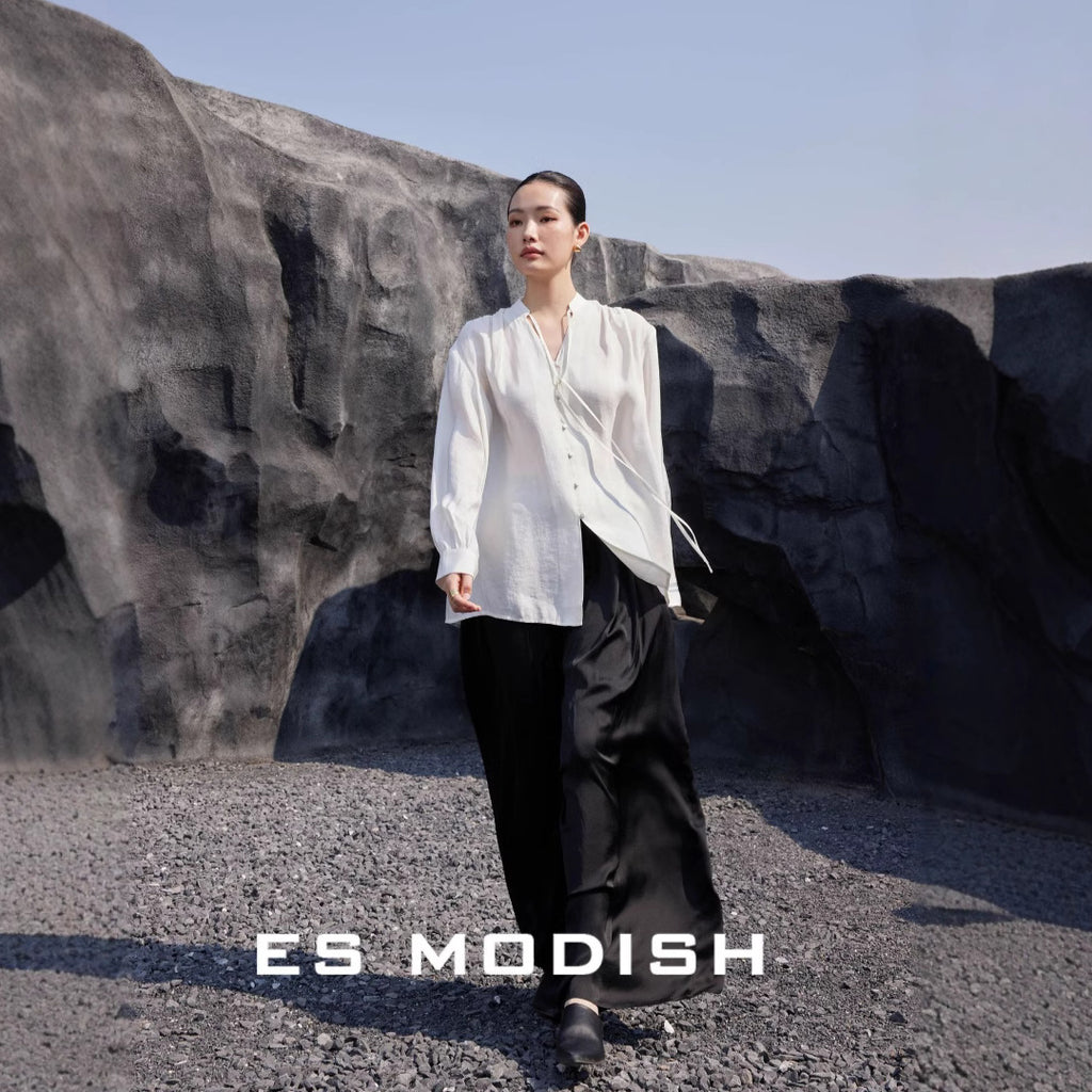 2025 ES MODISH Spring New Product National Style Niche Button Loose Casual Girls Long Sleeve Shirt (with Collar Rope)