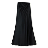 Spring new retro pinch pleated design sense acetic acid fishtail long skirt temperament advanced thin skirt women N1019