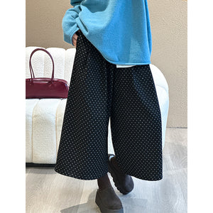 2025 popular autumn and winter new Korean high waist loose straight design polka dot velvet eight-point pants 2820-1