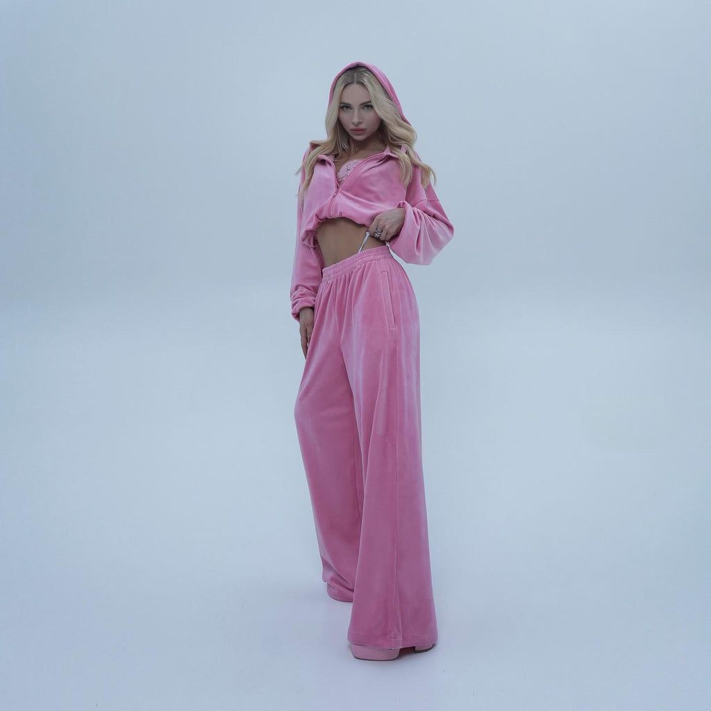 streets  spring velvet sweater Spice girls fashion ins style women's hooded sweater set