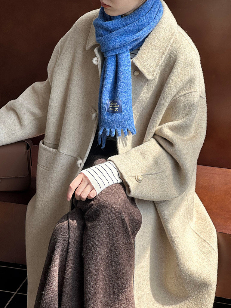 2025 popular winter new coat Korean version of high-end lazy style medium and long with small bag cashmere coat 8639