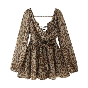Wholesale 2025 Summer New European and American Multi-Color Sexy Mesh Long Sleeve Tied Backless Mini Dress Women