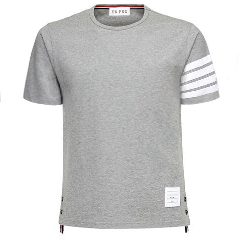 GOOSUDU TB Yarn-Dyed Four-Bar Stripes Fashion Brand Half Sleeve Cotton Summer round Neck Short Sleeves T-shirt Men's Casual All-Match Fashion