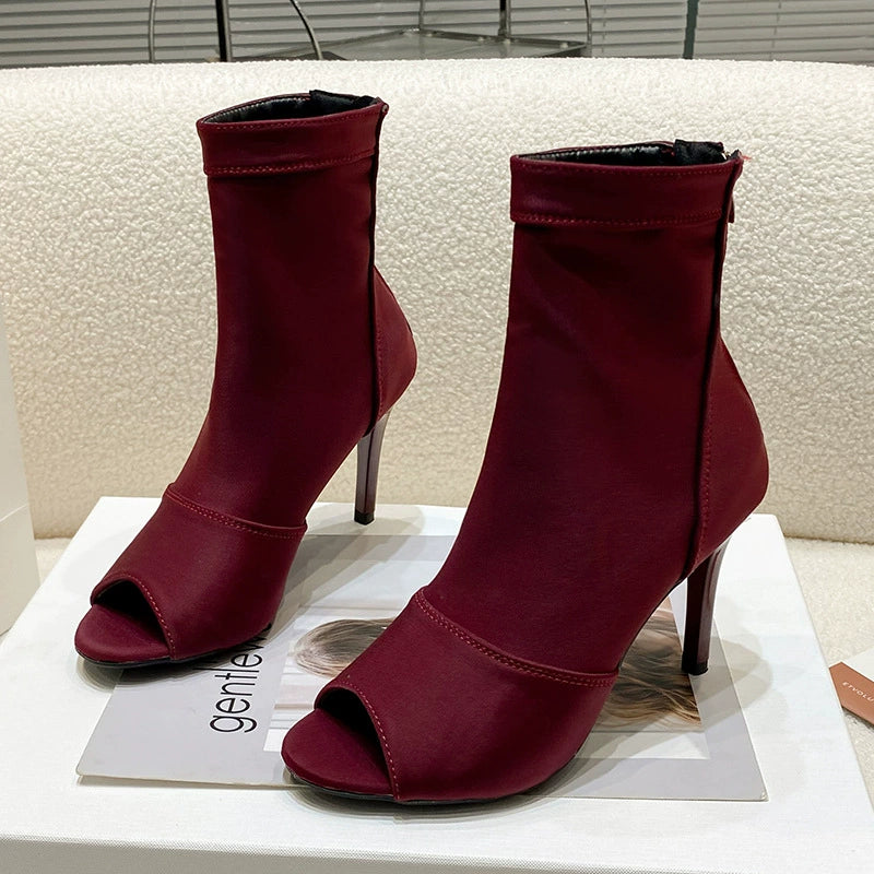 Goosudu Peep Toe Ankle Boots