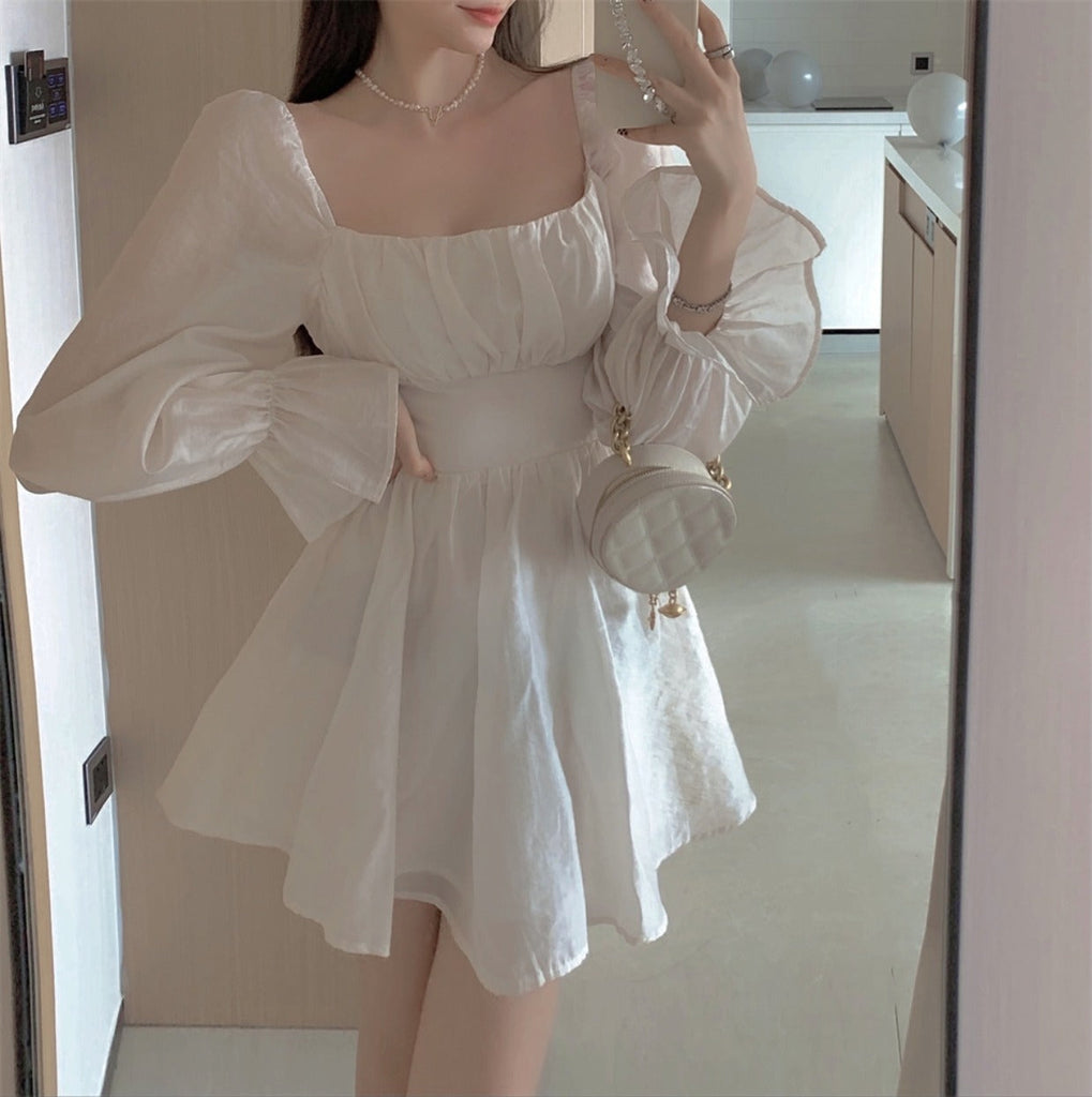 woloong  Pink Sweet Elegant Princess Dress Women Casual Korean Slim Long Sleeve Fairy Dress Female Backless Design Vintage Dress New