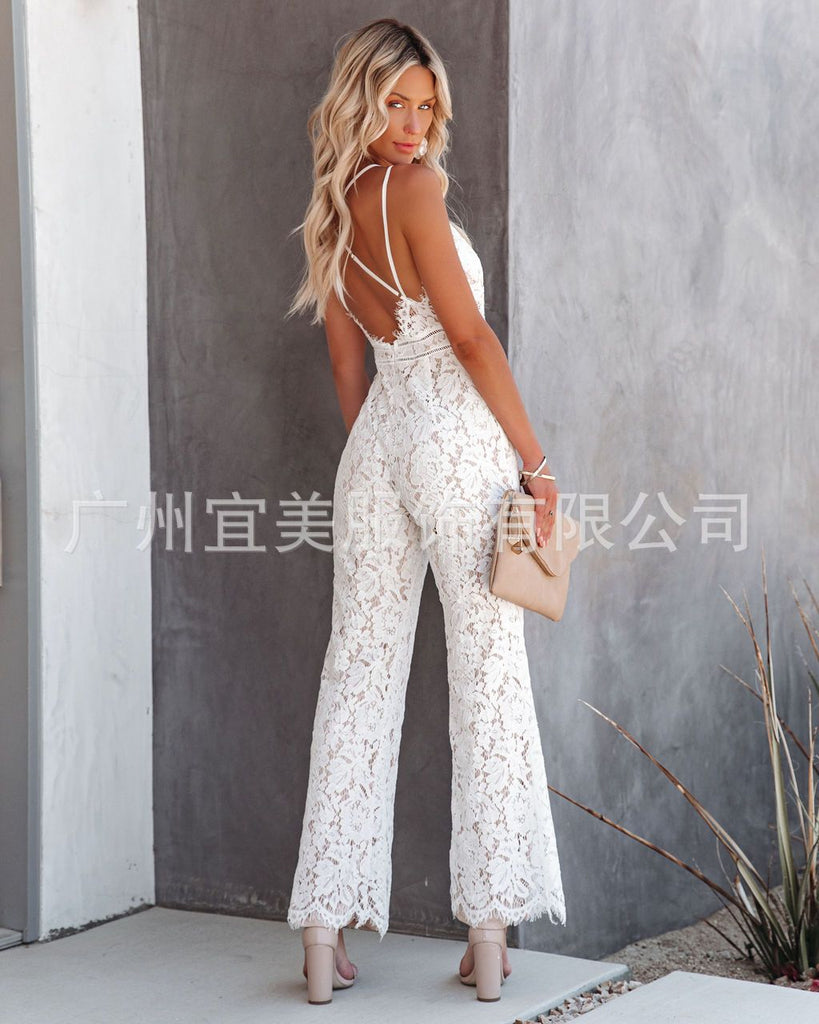 GOOSUDU INS New Design  Summer Sexy Elegant Women's Clothing Lace Jumpsuit Mid Waist Casual Pants Smooth Lining