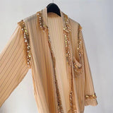 2025 Heavy Industry popular early autumn new handmade beaded sequins imitation silk shirt jacket cardigan top women