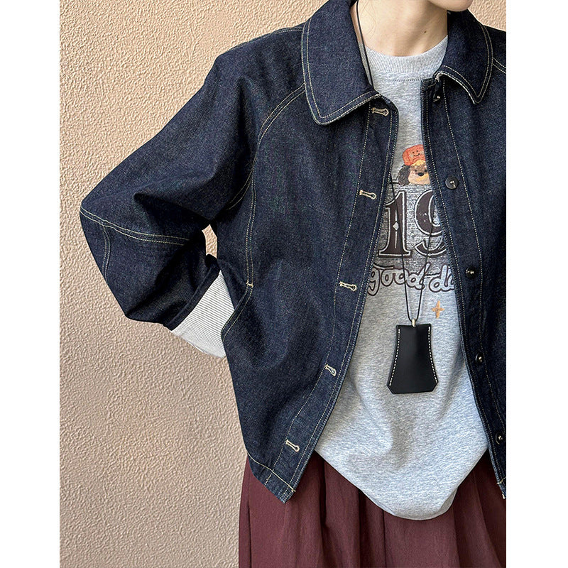 2025 Tangzhi popular autumn new top, Hong Kong style and Popular style, super good-looking, chic retro long-sleeved denim jacket 9638