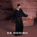 2025 ES MODISH Spring New Product Korean Edition Design Sense Drawstring Elegant Pullover Shirt Solid Color Wide Shoulder Long Sleeve Shirt