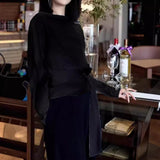 2025 Autumn new chic beautiful shirt shoulder top light mature  smudge long-sleeved t-shirt design sense niche