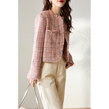 2025 Wool pink small fragrant coat, spring and autumn new tweed  spring short coat top women's wholesale