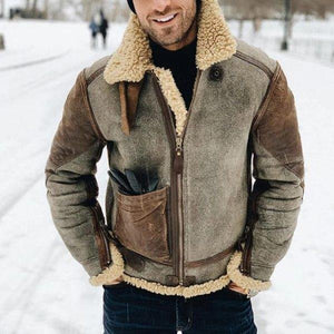 2025 Spot color and size wish  men's imitation leather fleece fur integrated short belt large lapel 6517