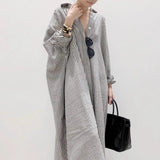 Japanese New loose large-size long-sleeved striped cotton and linen shirt skirt spring and autumn Korean version fat MM knee-length dress dress