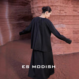 2025 ES MODISH spring new retro style solid color round neck pullover shirt + pleated skirt suit for girls