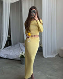 slim skirt women's pure desire style long-sleeved knitted elegant vacation style one-word shoulder open button skirt set