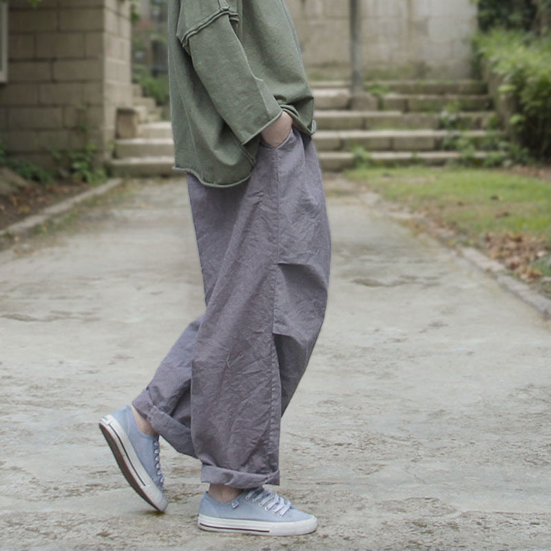 Shan Qian Nianyi, new products in spring and autumn are sand washed and old, literary and retro, loose and thin, casual side-pleated wide-leg pants.
