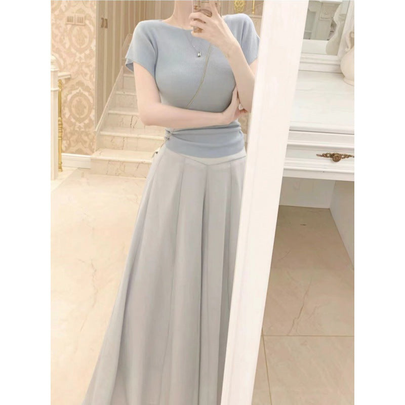 2025 summer new tea wear a complete set of salt light familiar Internet celebrity temperament high-end culottes two-piece set of women