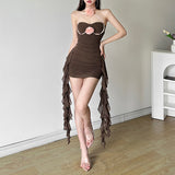 2025 style popular summer new women's clothing trend contrasting colors flower one-word neck wavy edge dress