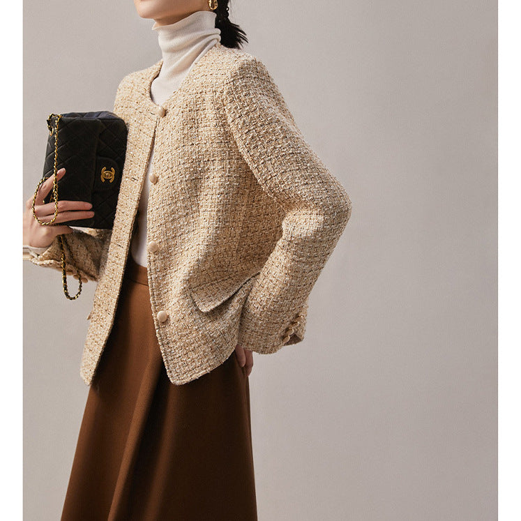 2025 Wool woven small fragrant short coat, tweed jacket  spring and autumn women's clothing, spring short top