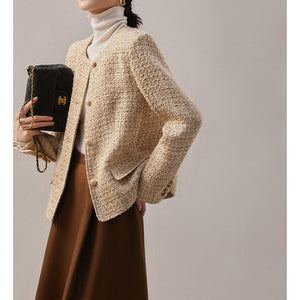 2025 Wool woven small fragrant short coat, tweed jacket  spring and autumn women's clothing, spring short top