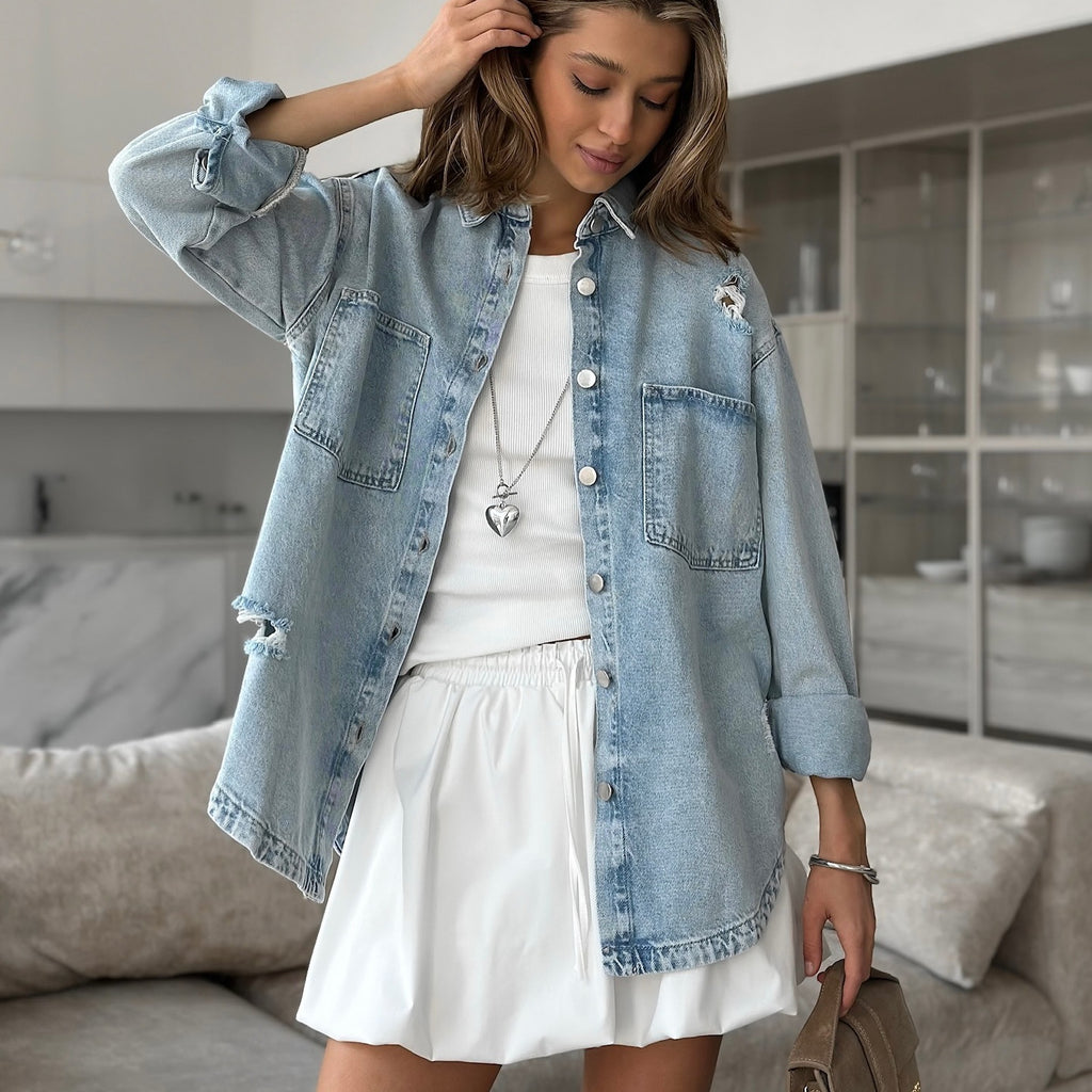 spring new women's clothing,  style fashion and leisure ins spring lazy ripped denim jacket