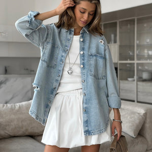 spring new women's clothing,  style fashion and leisure ins spring lazy ripped denim jacket