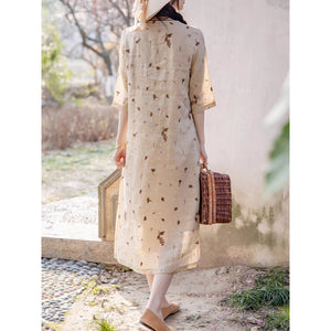 Exquisite full-embroidered Tencel embroidered round neck gentle wind dress retro loose and thin temperament improved cheongsam woman