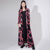 2025 High-quality New trench coat long jacket women's loose printing lace-up lapel pleated temperament coat