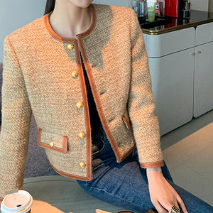 2025 Wool tweed retro Xiaoxiangfeng jacket women's clothing  spring and autumn new round neck fashion short top