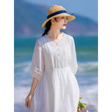 White loose swing dress literary retro long dress holiday style dress elegant beach dress  summer new