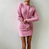 Solid Color Basic Slim Fit Coral Fleece Jacket Temperament Elegant High Waist Skirt Set