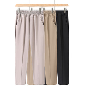 GOOSUDU Middle-Aged and Elderly Women's Pants Summer Thin Cropped Straight Pants Loose plus Size Mother Grandma's Pants Elastic Waist Outer Wear
