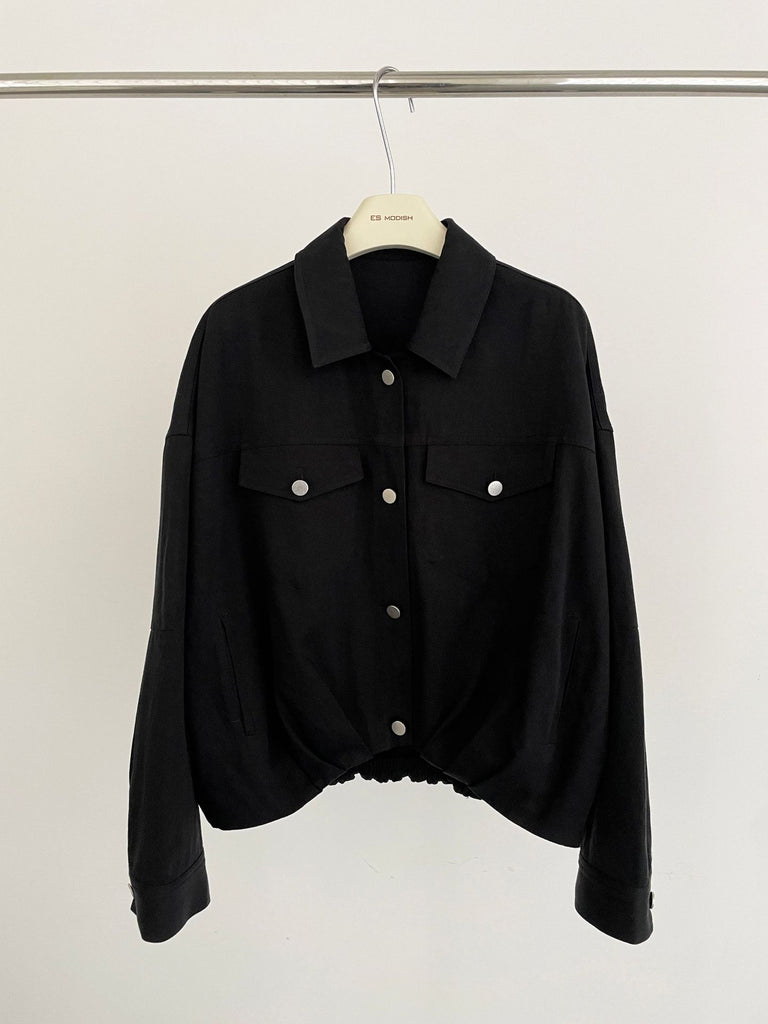 2025 ES MODISH spring new product pleated design casual tooling style versatile jacket premium Tencel short jacket women