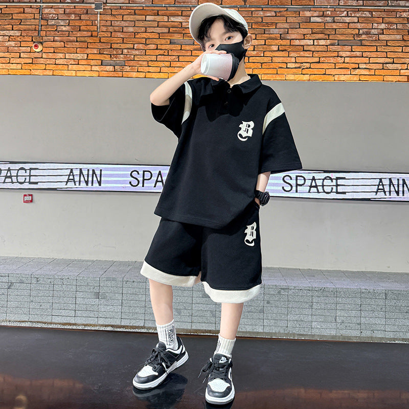 Boys Summer Suit New Children's Short-Sleeved Polo Shirt Two-Piece Set Medium and Big Children Summer Trendy Western Style Sports Sets