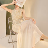 summer fashion rope embroidery splicing dress women's high-end new Chinese style retro temperament design long dress N4025