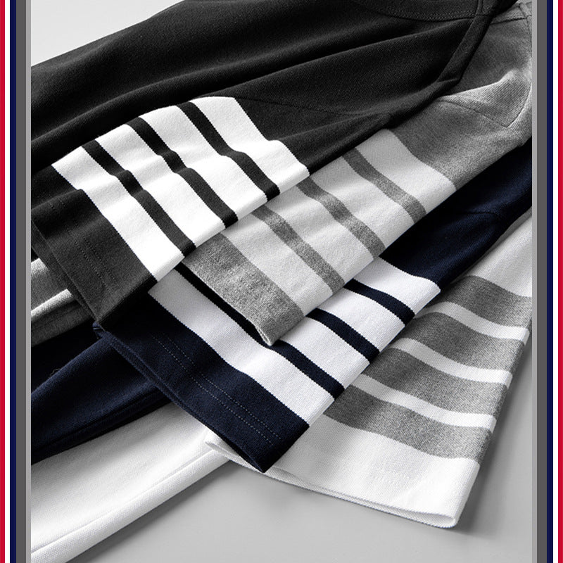 GOOSUDU TB Yarn-Dyed Four-Bar Stripes Fashion Brand Half Sleeve Cotton Summer round Neck Short Sleeves T-shirt Men's Casual All-Match Fashion