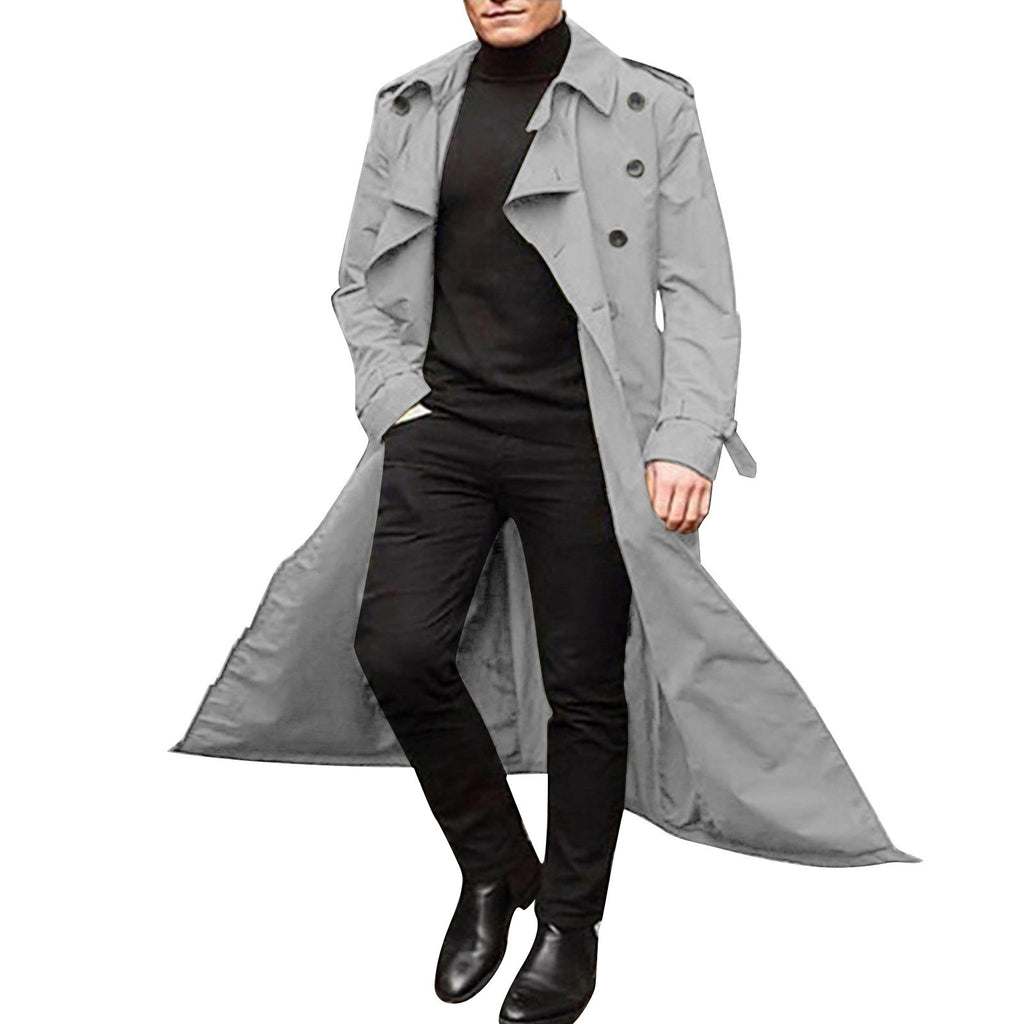 2025 men's medium and long trench coat  men's long trench coat fashion trench coat casual outer men's belt