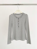 2025 ES MODISH spring new product casual and thin horizontal striped long-sleeved T-shirt button design outer wear pullover knitted sweater