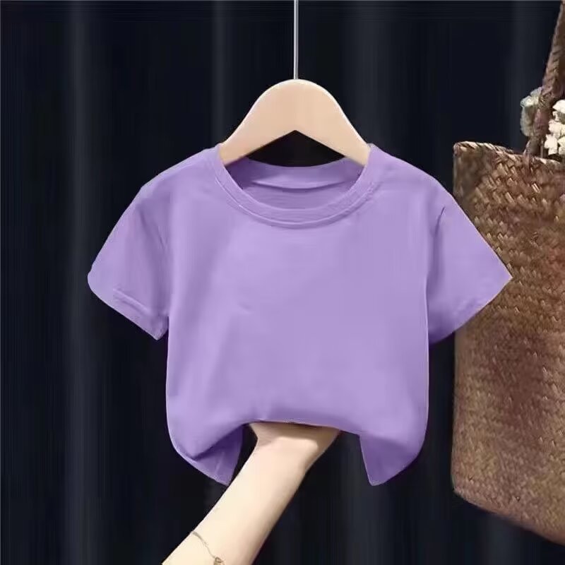 Summer Boys' Half Sleeve T-shirt Kindergarten Primary School Children's Solid Color Short-Sleeved Shirt Children's Summer Bottoming Shirt
