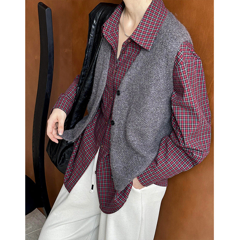 2025 popular autumn new Japanese retro V-neck single buckle Ankola red outer vest cardigan 8132