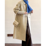 2025 popular winter new coat Korean version of high-end lazy style medium and long with small bag cashmere coat 8639
