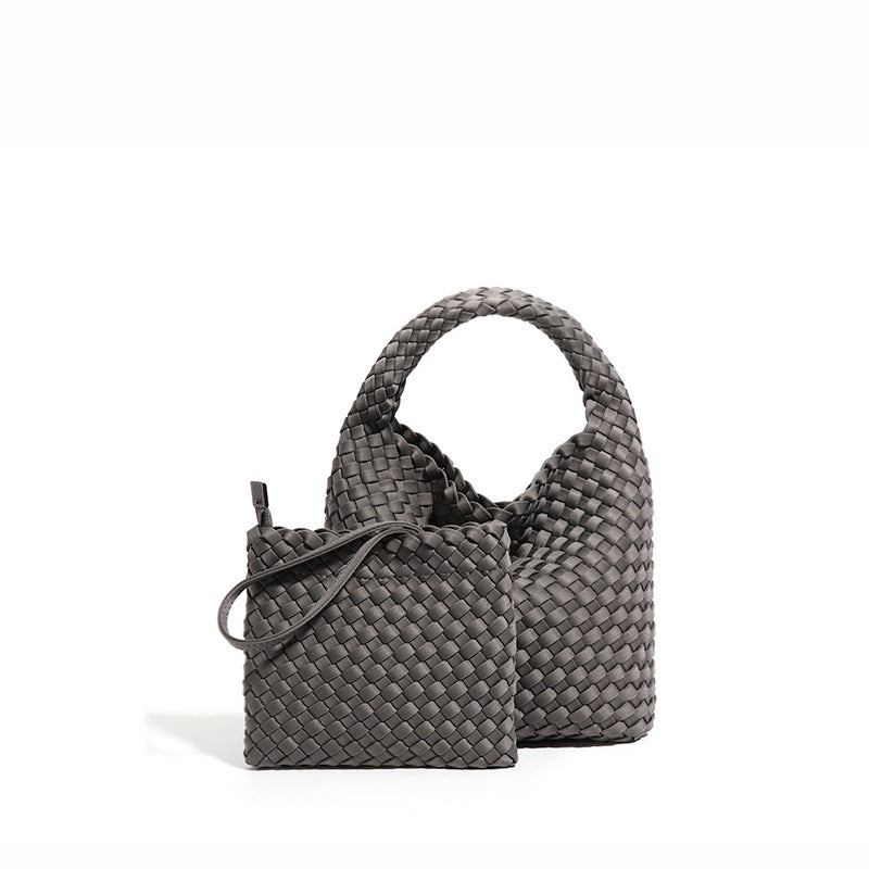 2025 New trendy retro child and mother bag New portable single shoulder diagonal span woven bag large capacity vegetable basket bucket bag