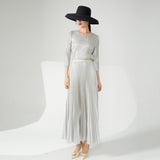 2025 Pleated suit women's fashion high-end women's clothing spring and autumn new hardware girl crew neck T-shirt top fashion skirt