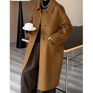 2025 popular winter new coat Korean version of high-end lazy style medium and long with small bag cashmere coat 8639