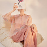 New Chinese light lotus root pink mulberry silk shirt summer thin high-end heavy industry embroidered loose top M6032