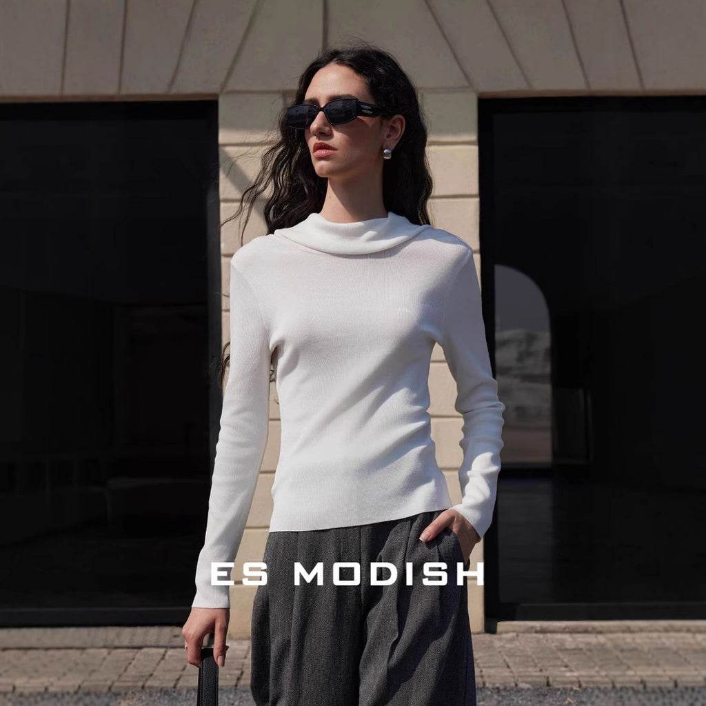 2025 ES MODISH spring new product girls must-have artifact slim and thin pile collar backless Tencel knitted sweater