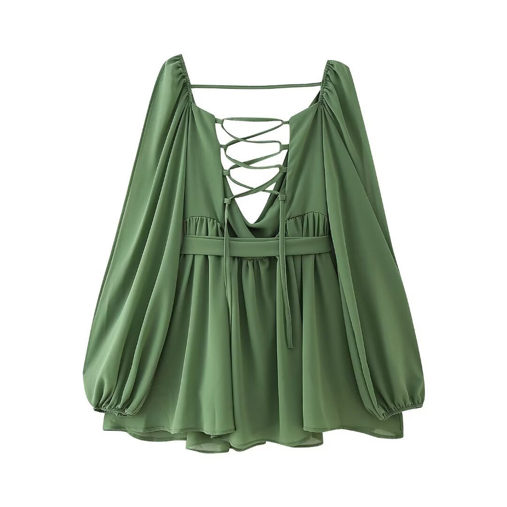 Wholesale 2025 Summer New European and American Multi-Color Sexy Mesh Long Sleeve Tied Backless Mini Dress Women