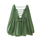 Wholesale 2025 Summer New European and American Multi-Color Sexy Mesh Long Sleeve Tied Backless Mini Dress Women