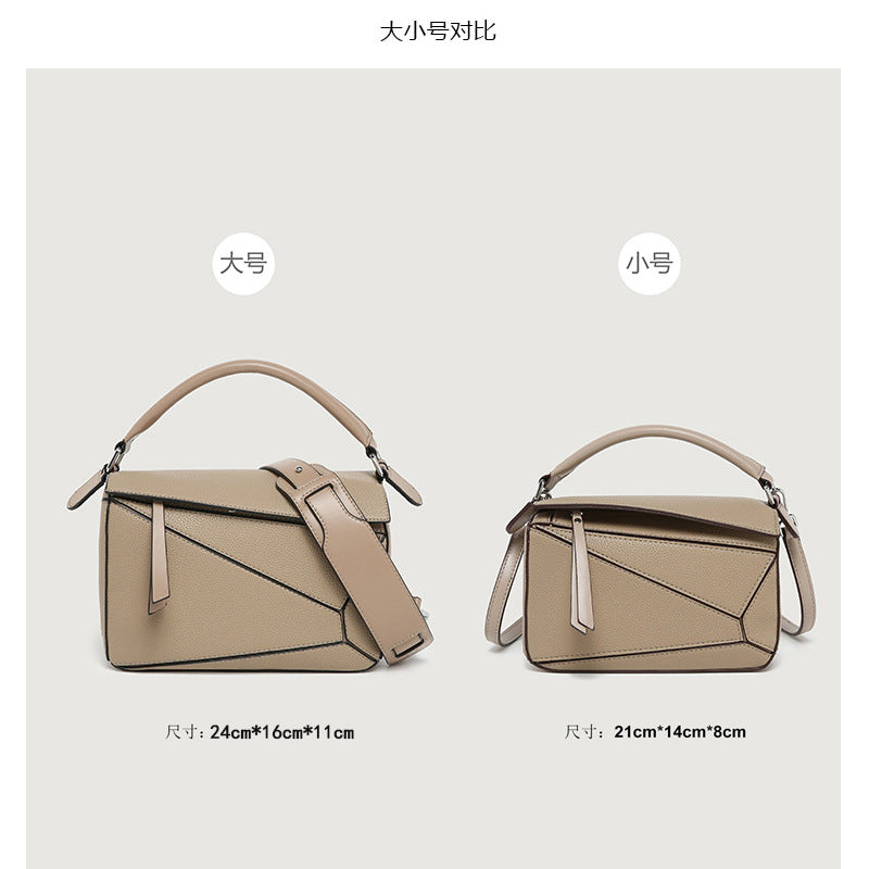 2025 popular new handbag geometric splicing pillow bag lychee pattern messenger bag fashionable and lightweight large-capacity doctor bag