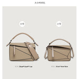 2025 popular new handbag geometric splicing pillow bag lychee pattern messenger bag fashionable and lightweight large-capacity doctor bag